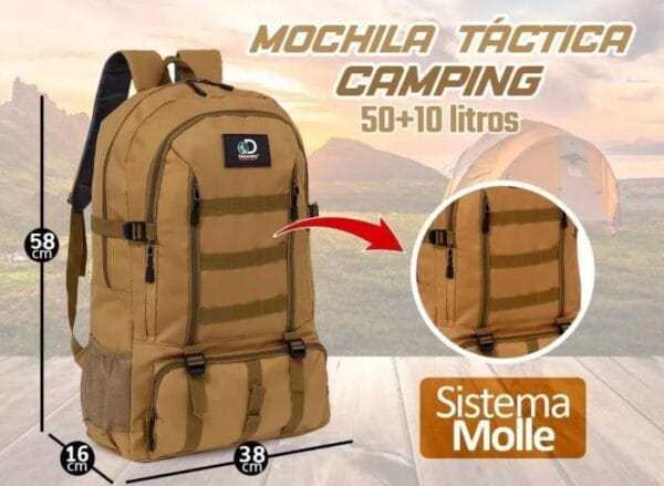 Mochila Discovery 50+10 Litros Trekking Camping Viaje 21502 - Imagen 3